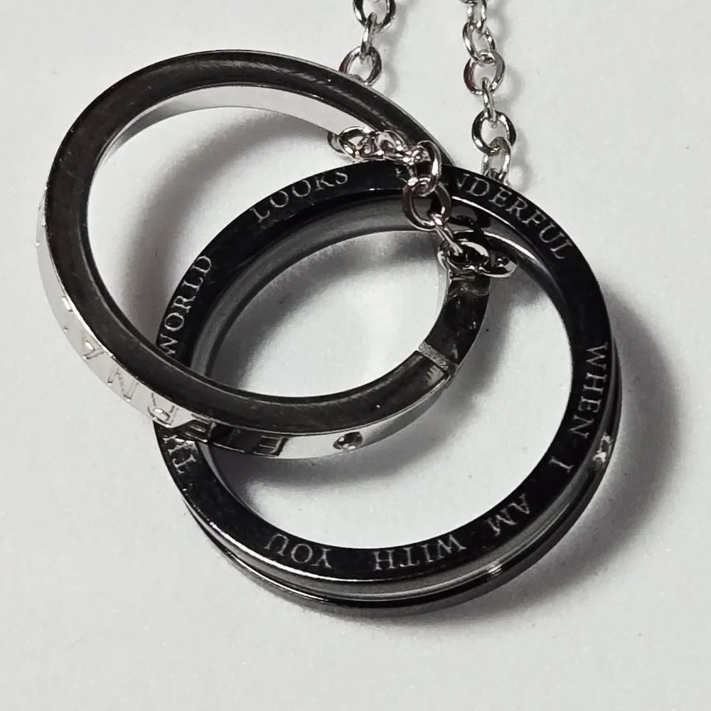 Love Pendant Necklace Two-Tone Interlocking Rings Stainless Steel Couples Gift